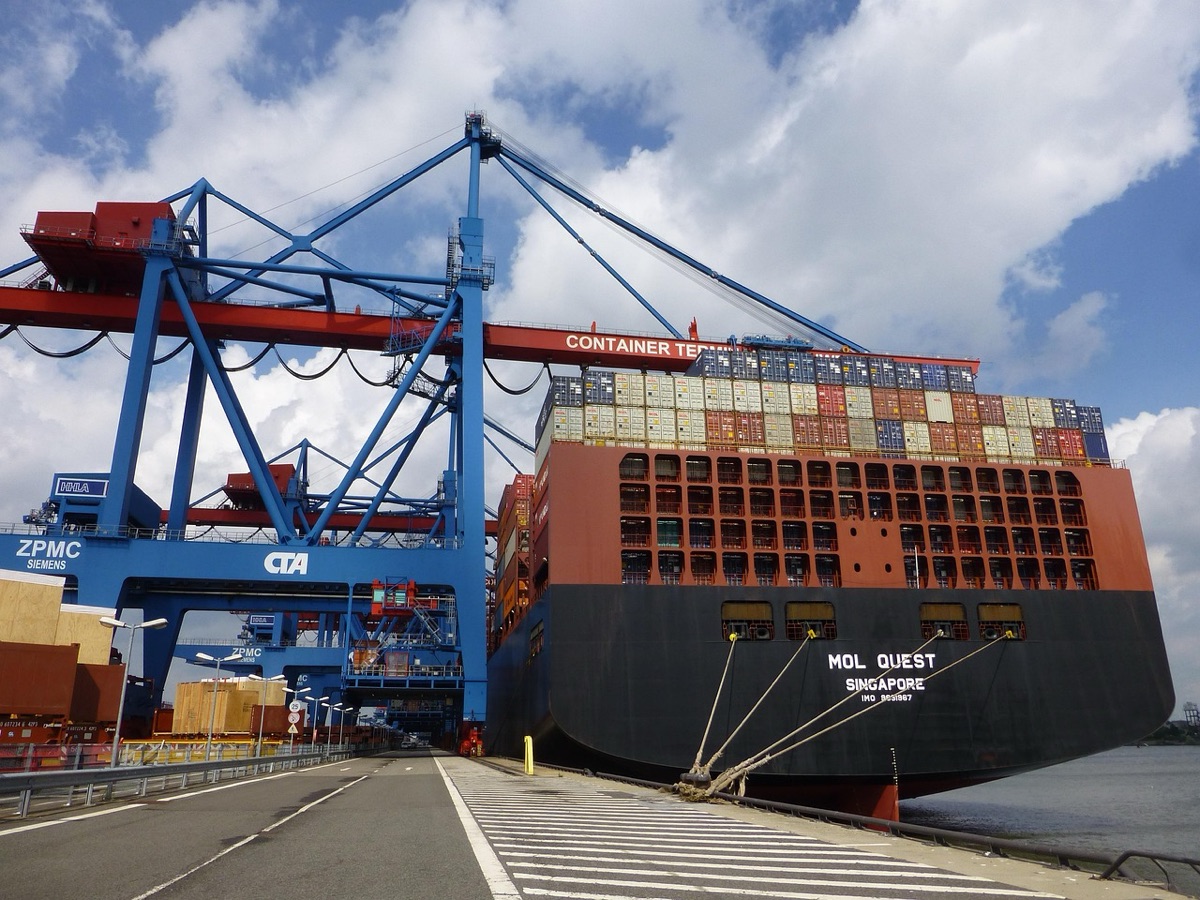 Container gantry cranes at a deep-water port terminal
