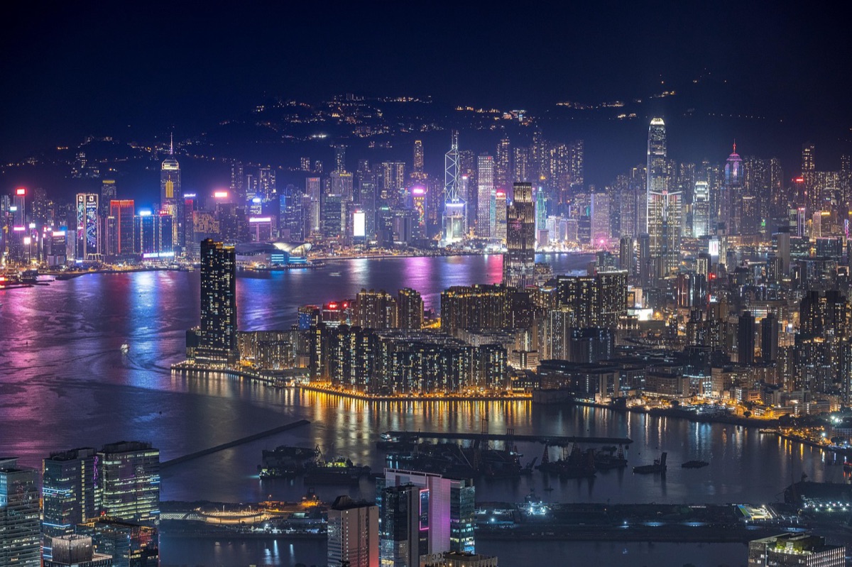 Hong Kong harbour and skyline at dusk