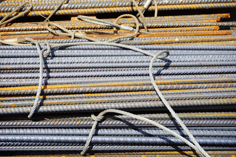 Bundled steel reinforcing bar on a construction site