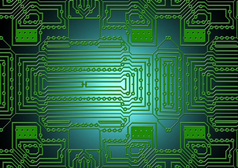 Macro view of a populated printed circuit board