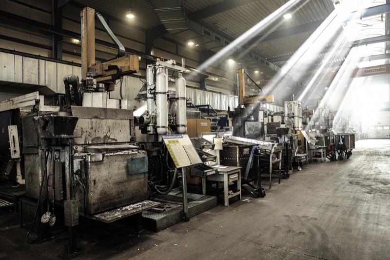 Production machinery inside a factory hall